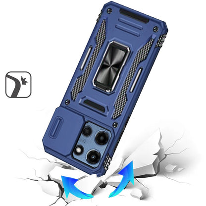 For Motorola Moto G Power 5G 2025 Tough Hybrid Case with Movable Camera Window & Metal Ring Stand Shockproof Case Cover