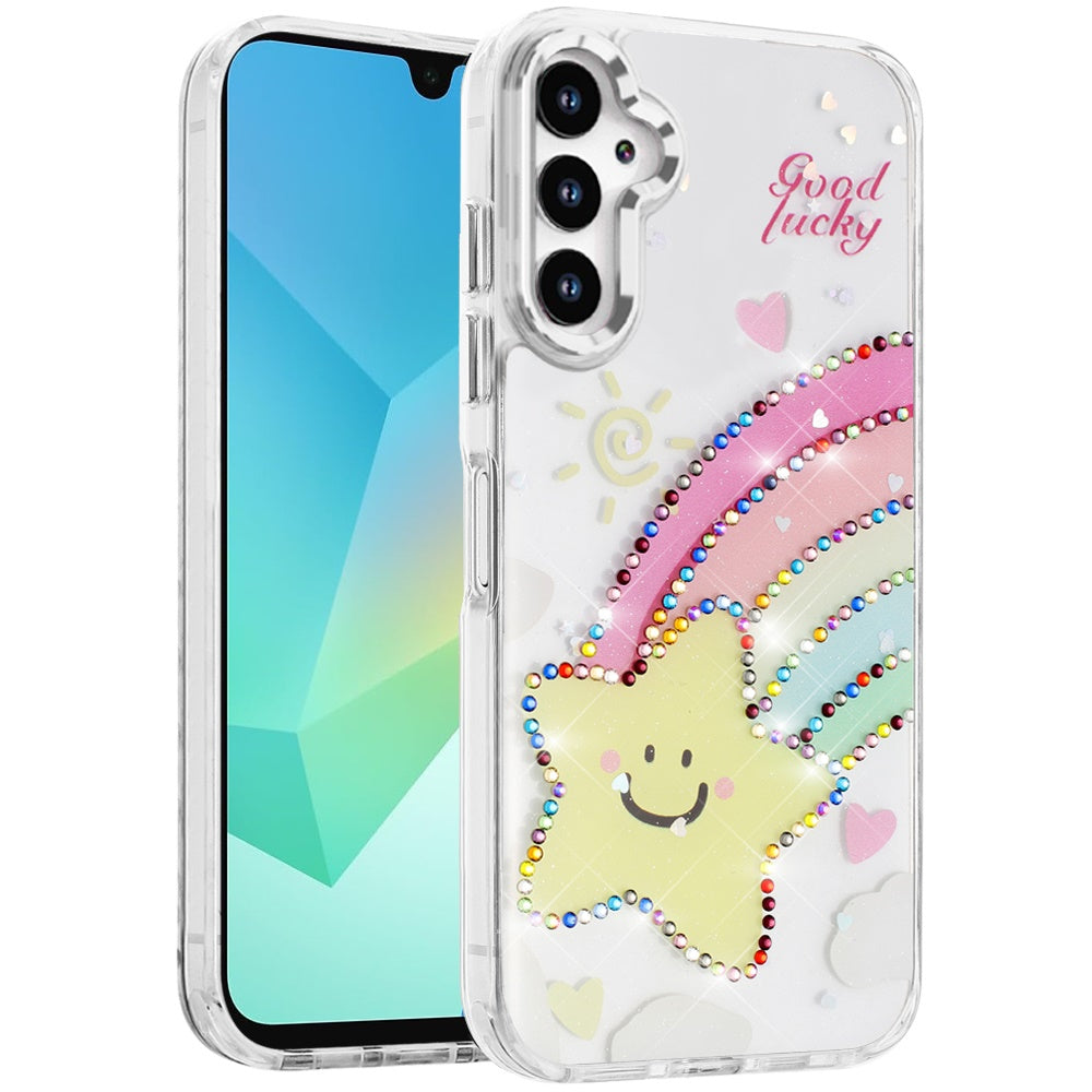 For Samsung Galaxy A16 5G Butterfly Resin Epoxy Diamond Design Metal Edged Hybrid Shockproof Heavy Duty Drop Protection Case Cover