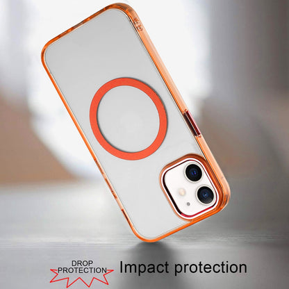 For Apple iPhone 11 Transparent Back Hybrid Case - Magnetic Circle, Color Frame, Metal Buttons, MagSafe Compatible Case Cover