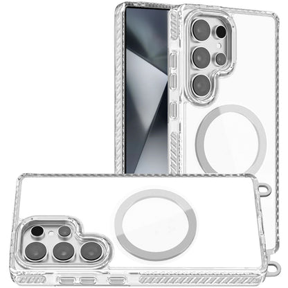 For Samsung Galaxy S25 Ultra Clear Magnetic Frame PC Back Shockproof Protective Case with Detachable Lanyard Strap, Compatible with MagSafe Case Cover