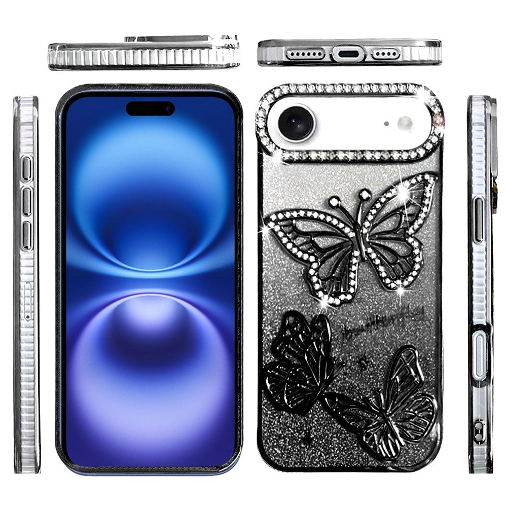For Apple iPhone 17 Air (6.6") Luxury Butterfly Sparkle Glitter Diamond Crystal Rhinestone Shimmer Bling Plating Thick TPU Hard PC Case Cover