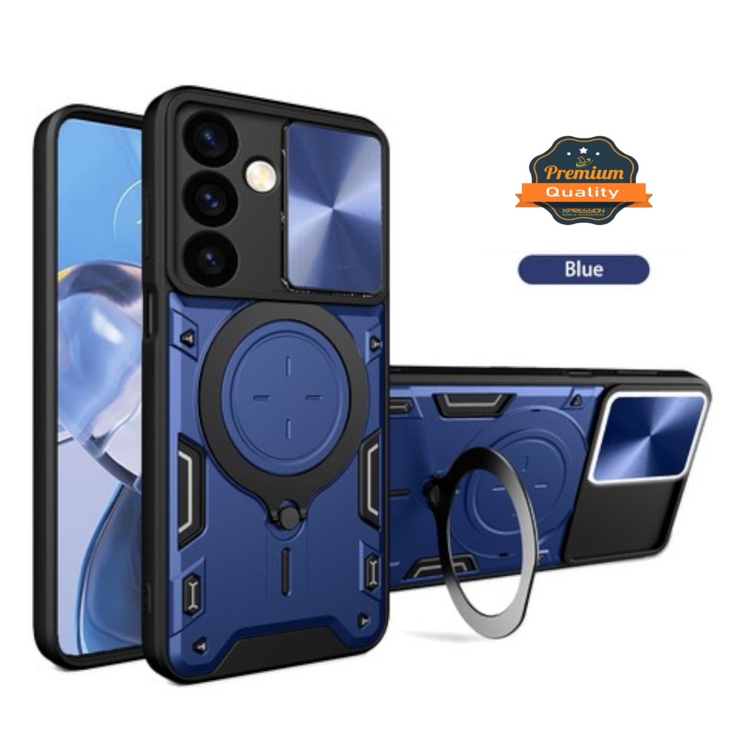 For Samsung Galaxy A37 5G Hybrid Shockproof with Magnetic Ring Stand, Compatible with Magsafe & Sliding Camera Lens Protector Case Cover