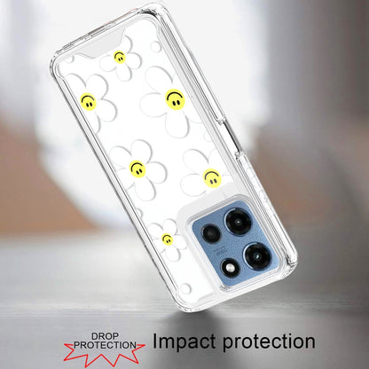 Phone Case for Motorola Moto G Play 5G 2026 Beautiful Fashion Design TPU Shockproof Hybrid Rubber PC Slim Lightweight Protective Stylish Pattern Cover White Daisies with Yellow Smiley Faces