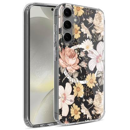 For Samsung Galaxy S25 Ultra Hybrid Flower Design Stylish Fashion Case, MagSafe Compatible, Thick Shockproof Hard PC Case Cover