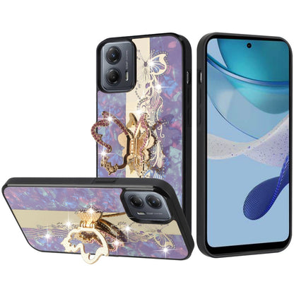 For Motorola Moto G 5G 2025 Diamonds 3D Butterfly Bling Sparkly Glitter Ornaments Engraving Hybrid with Stand Fashion Case Cover Enchanted Butterfly Purple