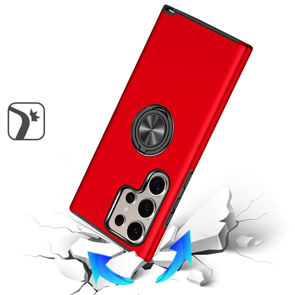 For Samsung Galaxy S25 Ultra Hybrid 360 Degree Rotatable Metal Invisible Ring Stand Holder Slim Fit Magnetic Car Mount Shockproof Case Cover