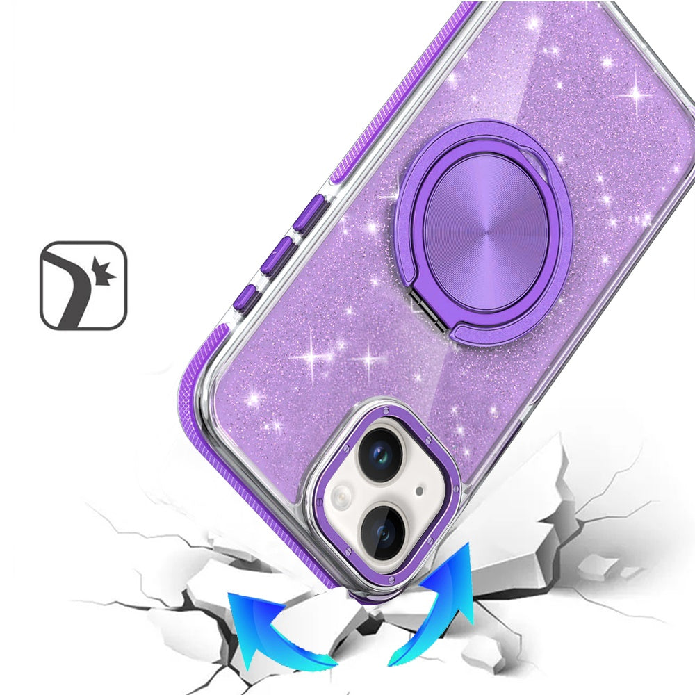 For Samsung Galaxy S25 Fan Edition /Galaxy S25 FE Slim Bling Glitter Sparkly Shimmer Hybrid with Magnetic Ring and 360° Rotational Stand [Compatible with Magsafe] Case Cover Purple