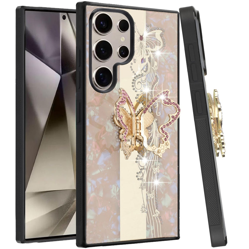 For Samsung Galaxy S25 Ultra Diamonds 3D Fashion Bling Sparkly Glitter Ornaments Engraving Hybrid with Ring Stand Case Cover