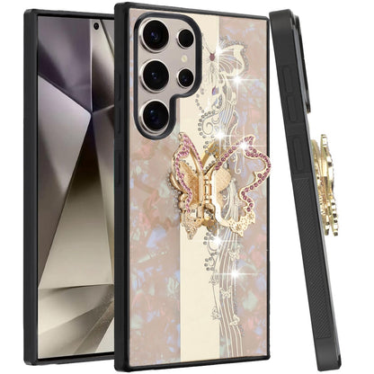 For Samsung Galaxy S25 Ultra Diamonds 3D Fashion Bling Sparkly Glitter Ornaments Engraving Hybrid with Ring Stand Case Cover