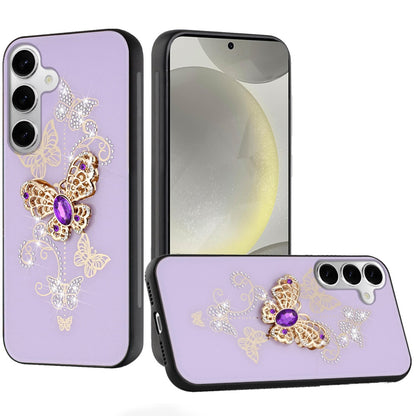 For Samsung Galaxy S25 /S24 Diamonds 3D Fashion Bling Sparkly Glitter Ornaments Engraving Hybrid with Ring Stand Case Cover