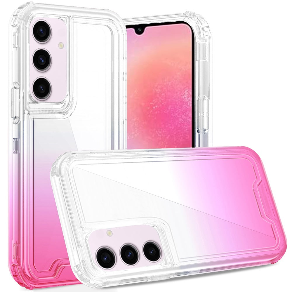 For Samsung Galaxy A26 Hybrid 3-in-1 Clear Case - Two-Tone Transparent Shockproof TPU + Hard Protective Frame Case Cover Clear + Pink