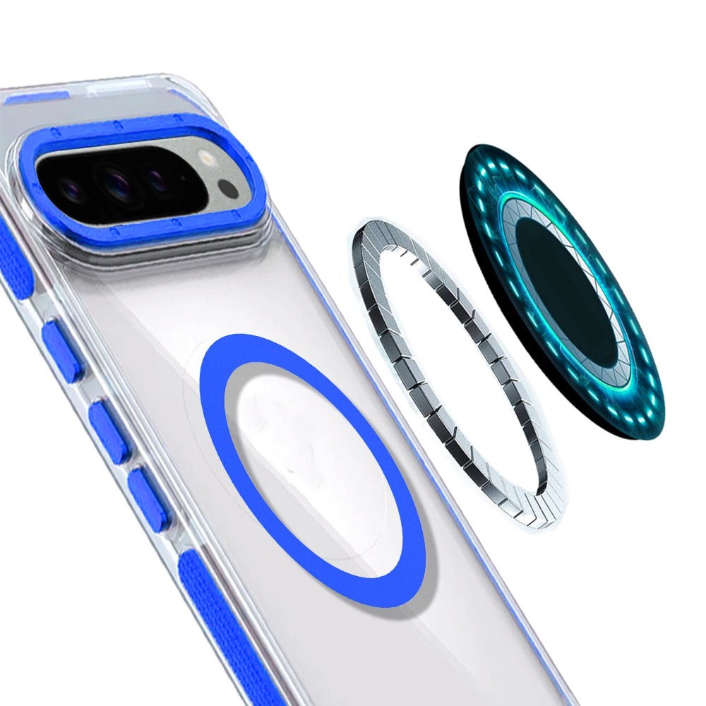 For Google Pixel 9 Pro XL (6.8") Transparent back with Colorful Frame Strong Magnetic Circle [Compatible with Magsafe] Shockproof Case Cover