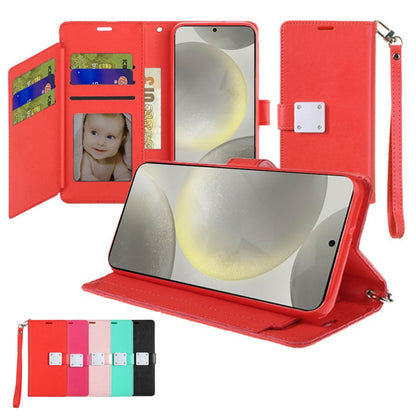 Phone Case for Apple iPhone 16 Wallet Credit Card Holder Leather Grip Shockproof Hybrid Protective Style Durable Flip Pouch Cover Red