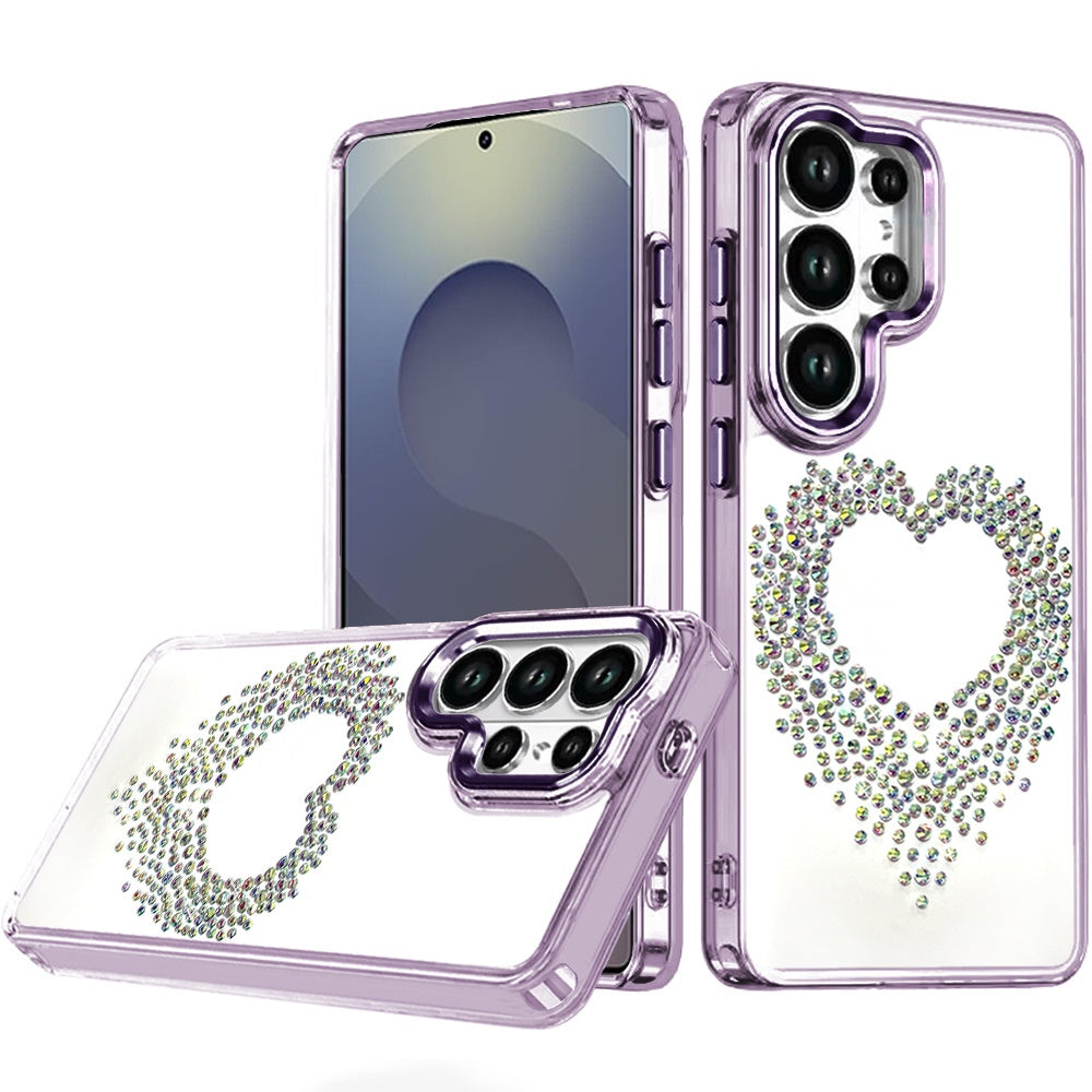 For Samsung Galaxy A37 Angel Hearts Bling Glitter Diamond Hybrid TPU Cover, Colorful Frame Shockproof Protective Back Case Cover