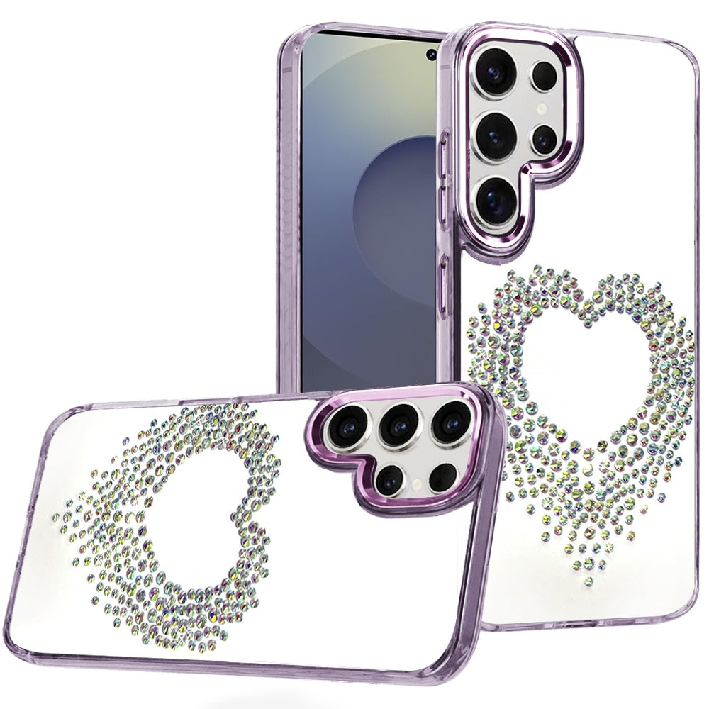 For Samsung Galaxy S25 Fan Edition /Galaxy S25 FE Angel Hearts Bling Glitter Diamond Hybrid TPU Cover, Colorful Frame Shockproof Protective Back Case Cover Purple