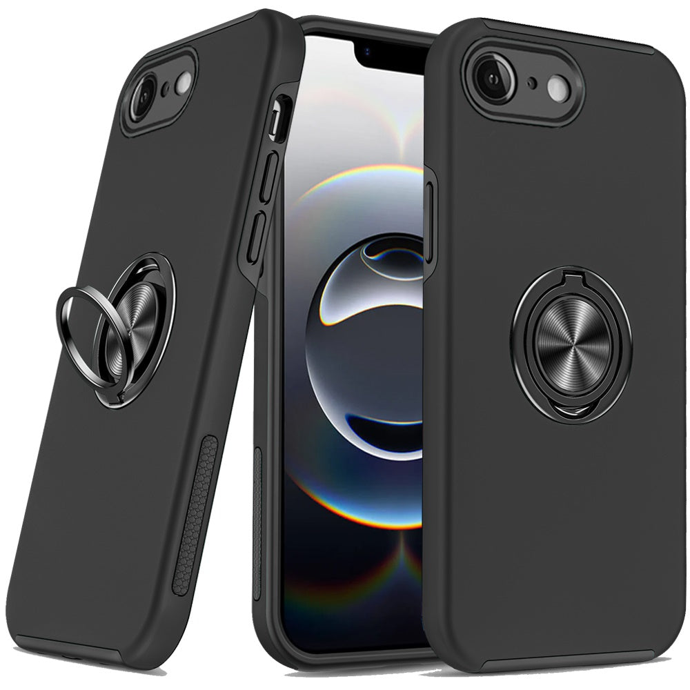 For Apple iPhone 17E /16E Hybrid 360 Degree Rotatable Metal Invisible Ring Stand Holder Slim Fit Magnetic Car Mount Shockproof Case Cover