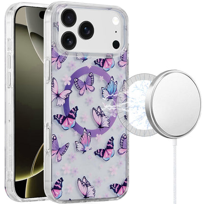 For Apple iPhone 17 AIR Stylish Pattern Fashion IMD Printed Design TPU Double Layer Slim Shockproof with Magnetic Back Case Cover Purple Butterflies