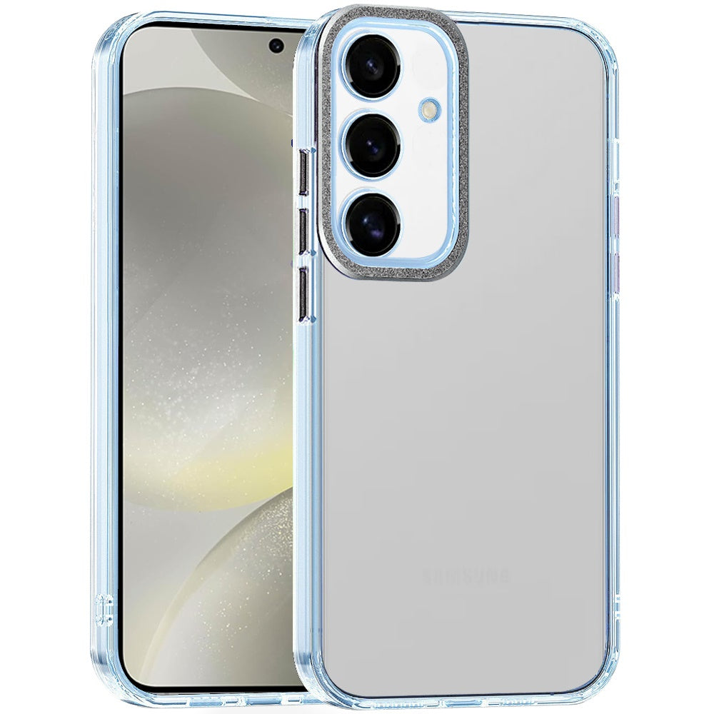 For Samsung Galaxy S26 Transparent Clear Hybrid with Matching Metal Buttons and Camera Protection Hard PC + TPU Rubber Case Cover Clear / Black