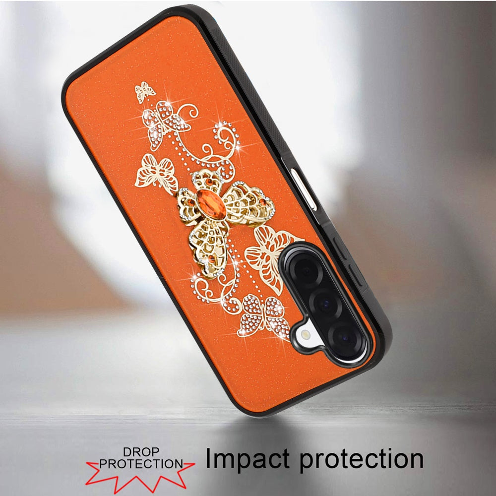 For Samsung Galaxy A17 5G Diamonds 3D Butterfly Bling Sparkly Glitter Ornaments Engraving Hybrid with Stand Fashion Case Cover