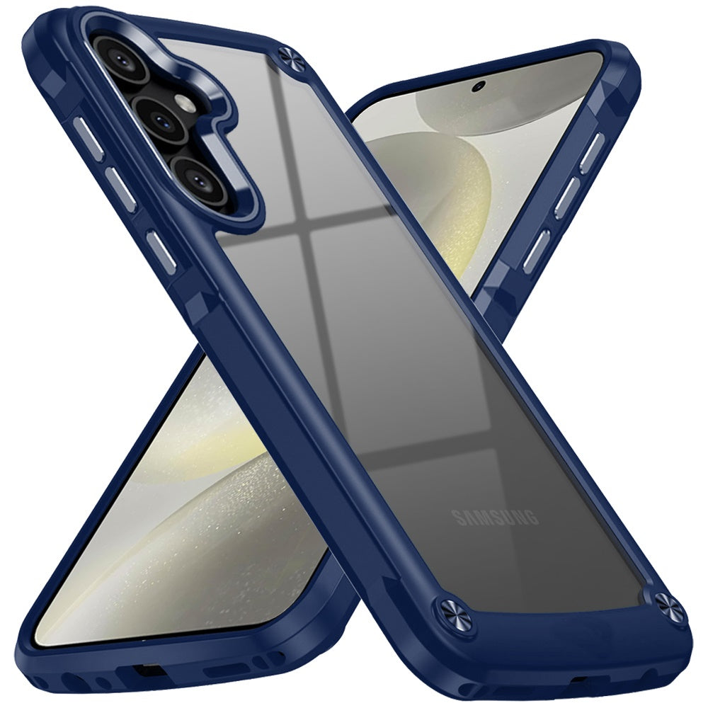 For Samsung Galaxy S25 /S24 Premium Hybrid Transparent Rubber with Metal Buttons & Camera Edges, Hard TPU Frame Corner Bumper Case Cover