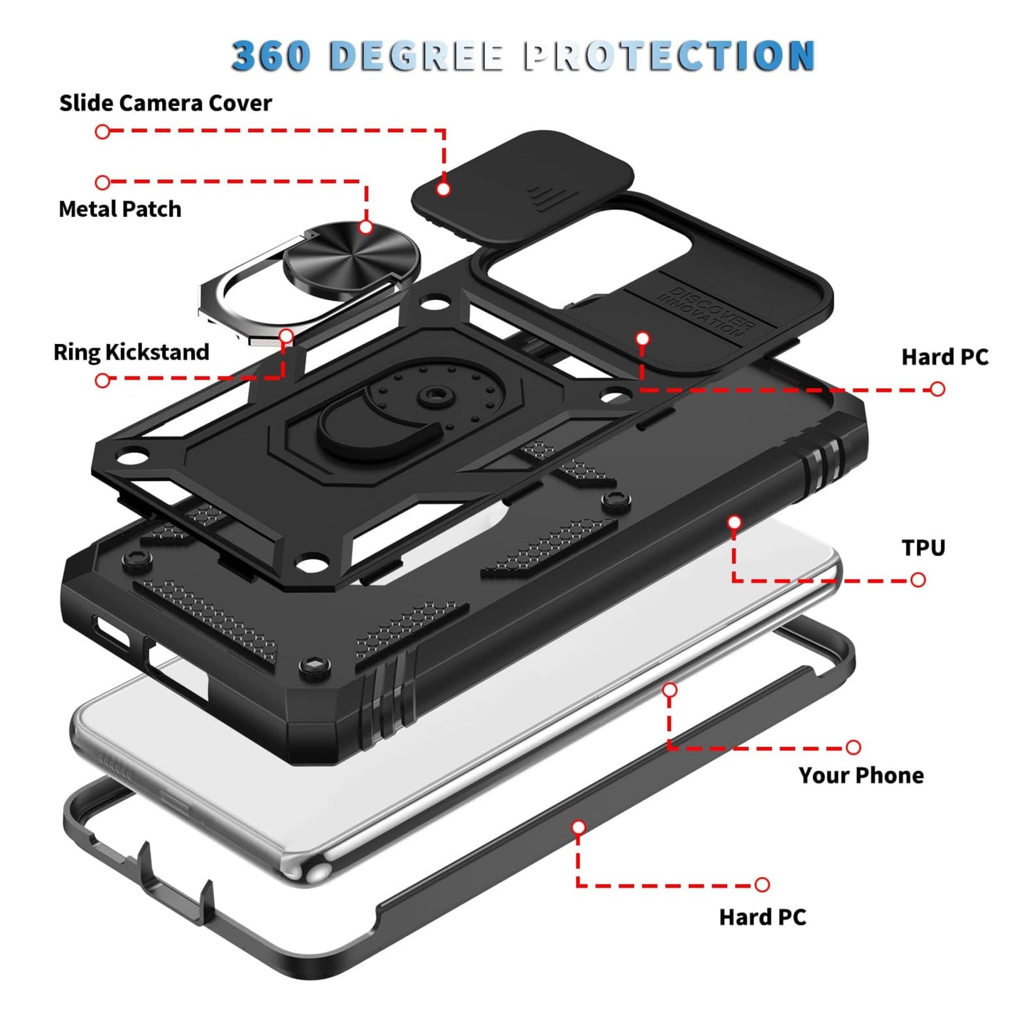 For Motorola Moto G Power 5G 2026 Hybrid Shockproof, Built-in Sliding Camera Lens Protection with Magnetic Finger Ring Stand Holder Case Cover