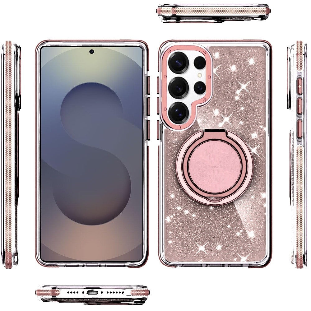 For Samsung Galaxy S26 Ultra Slim Bling Glitter Sparkly Shimmer Hybrid with Magnetic Ring and 360° Rotational Stand [Compatible with Magsafe] Case Cover