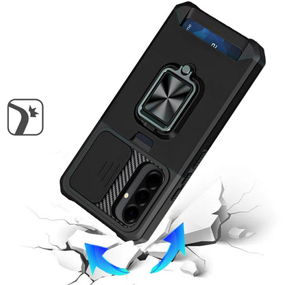 For Samsung Galaxy A57 Wallet Case with Ring Stand & Slide Camera Cover Back Credit Card Slot Holder, Military Grade Case Cover