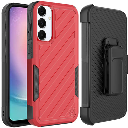 For Apple iPhone 17E /16E Rugged 2in1 Armor Combo Belt Clip Holster, Non-Slip Tough Hybrid lined Shockproof Case Case Cover Red+Black