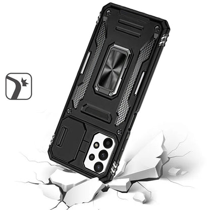 For Samsung Galaxy A52 5G Hybrid Case with Rotation Ring Stand Shockproof & Camera Window TPU Armor Dropproof Case Cover Black