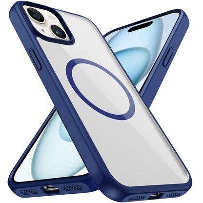 For Apple iPhone 15 Magnetic Circle HQ Transparent Clear TPU Thick 2.0mm Frame Hybrid Shockproof Protector Case Cover