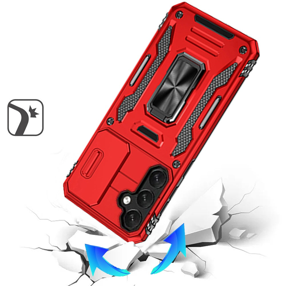 For Samsung Galaxy S26+ / S26 Plus Tough Hybrid Case with Movable Camera Window & Metal Ring Stand Shockproof Case Cover