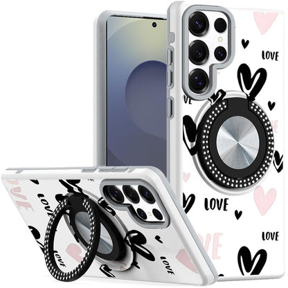 For Samsung Galaxy S25 Ultra Pattern Design Hybrid with Invisible Ring Stand & Magnetic Back, Shockproof Protective Grip Case Cover