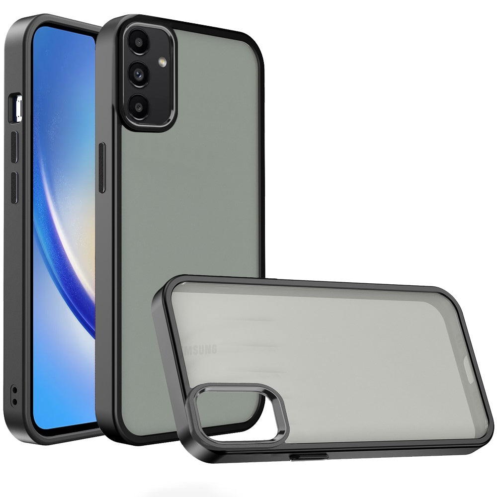 Phone Case for Samsung Galaxy A15 5G Polished Acrylic Hybrid TPU Slim Shockproof Metal Button Thick Durable Grip Camera Protection Anti-Scratch Cover Black