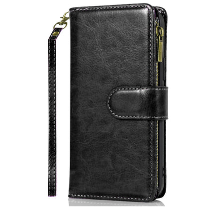 For Samsung Galaxy A16 5G PU Leather Zipper Wallet Case 9 Credit Card Slots Cash Money Pocket Clutch Pouch with Stand & Strap Case Cover Black