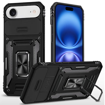 For Apple iPhone 17 Air (6.6") Tough Hybrid Case with Movable Camera Window & Metal Ring Stand Shockproof Case Cover