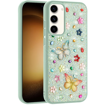 For Motorola Moto G 5G 2025 Diamond Butterfly 3D Glitter Bling Design, Slim Hybrid Sparkle Protective Cover TPU for Women Girls Case Cover Teal