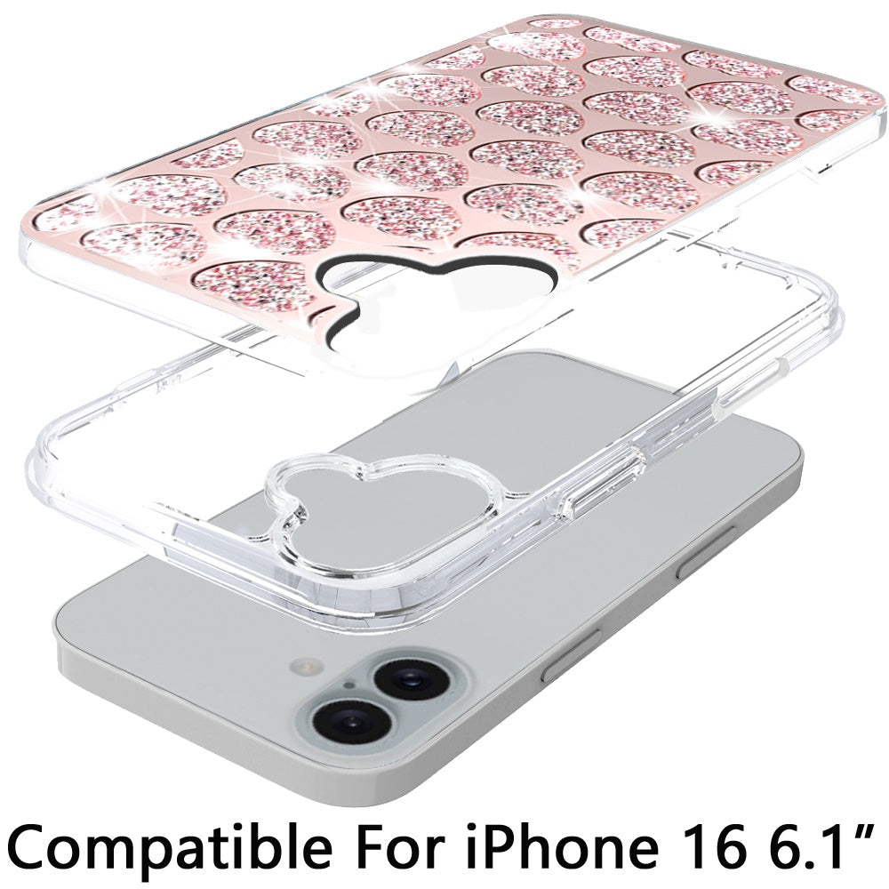 For Apple iPhone 16 (6.1") Sparkly 3D Design Diamond Shockproof Protective Bling Rhinestone Hybrid Skin PC + TPU Case Cover