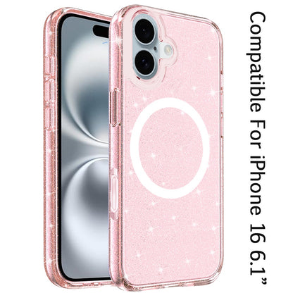 For Apple iPhone 16 (6.1") Premium Glitter Shiny Sparkle Bling [MagSafe Compatible] TPU Rubber Hard PC Back Hybrid Case Cover