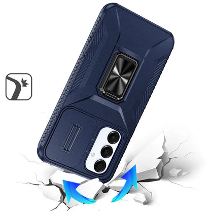 For Apple iPhone 15 Case, Camera Cover with Magnetic Rotation Ring Stand, Military Grade Hybrid Hard TPU Shockproof Case Cover Blue