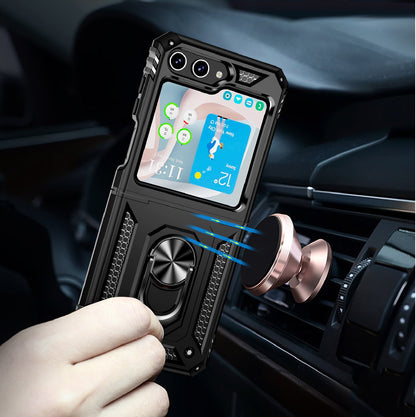 For Samsung Galaxy Z Fold 7 Hybrid Shockproof Protective with Magnetic 360° rotating Ring Kickstand, TPU Rubber PC Case Cover Black