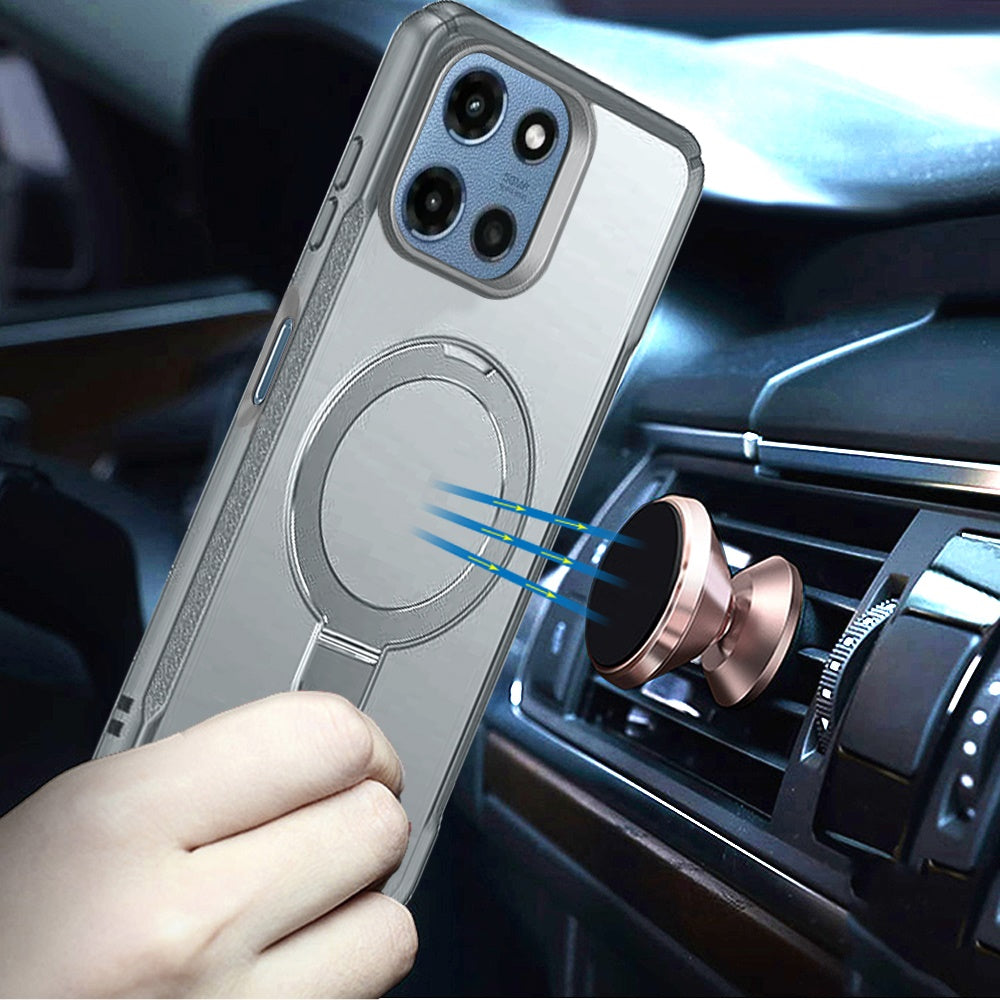 Phone Case for Motorola Moto G 5G 2026 / 2025 Magnetic Ring Stand Matte Finish Shockproof Grip Slim Armor Heavy Duty TPU Protective Hybrid Cover Gray