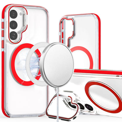 For Samsung Galaxy S21 Hybrid Clear Invisible Camera Bracket Stand [With Magsafe Magnetic Circle] Shockproof Color Frame Case Cover Red