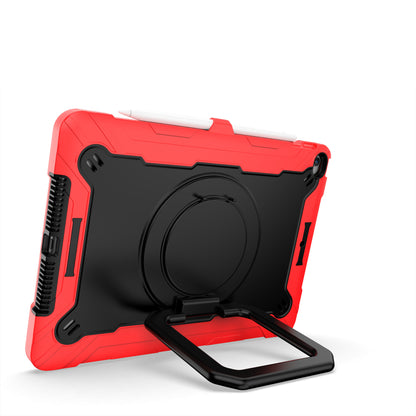 For Tough Hybrid 3 in 1 Case with 180° Rotating Kickstand, Adjustable Shoulder Strap, Shockproof TPU Rubber PC Red / Black Tablet Case Cover