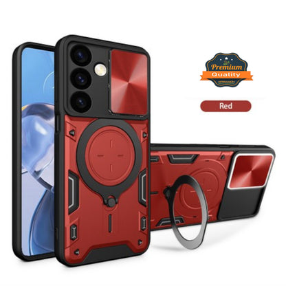 For Samsung Galaxy A37 5G Hybrid Shockproof with Magnetic Ring Stand, Compatible with Magsafe & Sliding Camera Lens Protector Case Cover