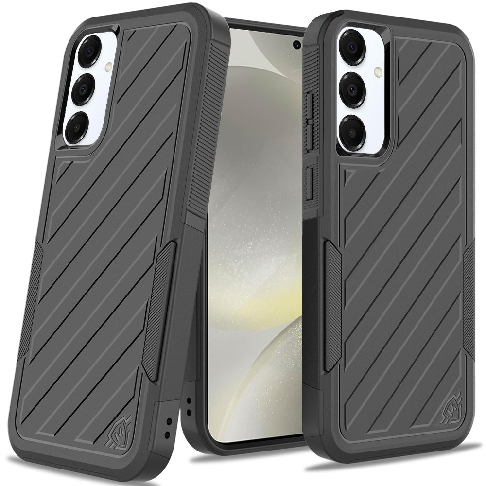For Apple iPhone 17E /16E Hybrid lined shockproof dual layer Rugged 2in1 Hard PC & Silicone TPU Non Slip Textured Tough Armor Case Cover Black