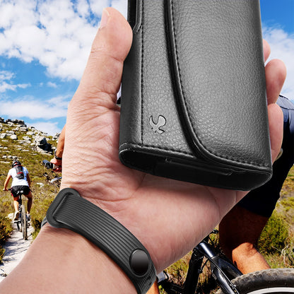 For Apple iPhone 16 Pro (6.3") Universal Horizontal PU Leather Phone Belt Holster Case Magnetic Closure with Credit Card ID Holder Pouch Cover [Black]