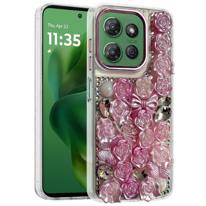 For Motorola Moto G Power 5G 2026 /2025 3D Diamond Floral Roses Flower Bling Stone Hybrid, Sparkly Rhinestone Gemstone Back Shockproof Case Cover