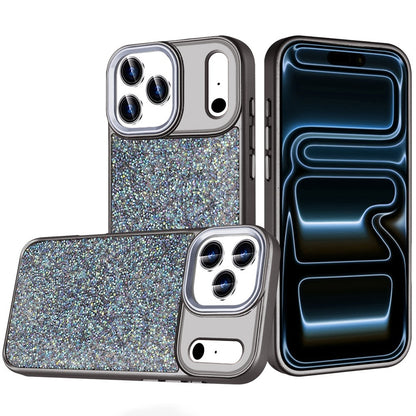 For Apple iPhone 17 Pro Max (6.9") Crystal Sparkle Diamond Glass Full Mini Glitter Bling Frame TPU Hybrid Protective Case Cover Black