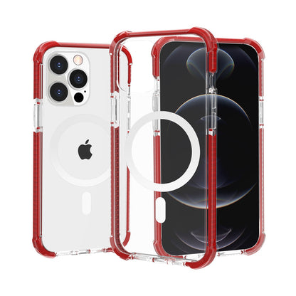 For Apple iPhone 16 Pro Magnetic Acrylic Case Transparent Back, Rugged Colorful Frame, Shockproof Hybrid, MagSafe Compatible Case Cover Red