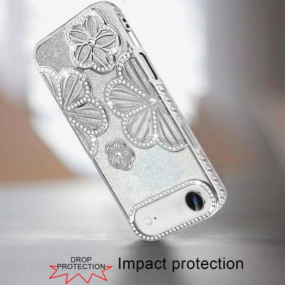 For Apple iPhone 17 Air (6.6") Luxury Flower Design Sparkle Glitter Diamond Rhinestone Shimmer Bling Plating Thick TPU Hard PC Case Cover